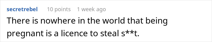 Comment about pregnant coworker's food cravings and stealing. Comment about pregnant coworker's food cravings and stealing.