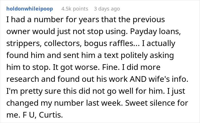 Text describing using someone's phone number for reservations and the issues it caused.