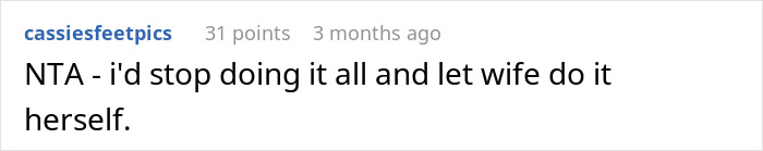 Reddit comment responding to a discussion about an unhelpful husband.