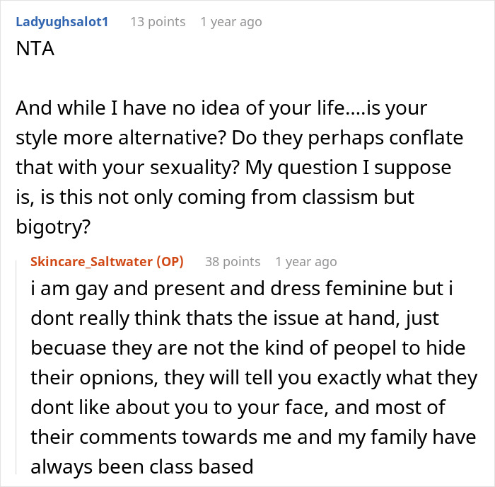 Reddit conversation about skincare causing classism and bigotry concerns.