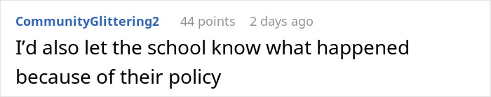 Reddit comment discussing RSVP issues for a child's party and a school's policy impact.