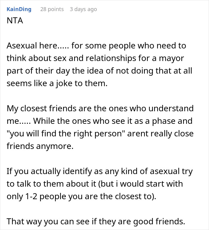 Reddit post discussing assumptions about asexuality and understanding from friends, relating to assumptions about sexuality. Reddit post discussing assumptions about asexuality and understanding from friends, relating to assumptions about sexuality.
