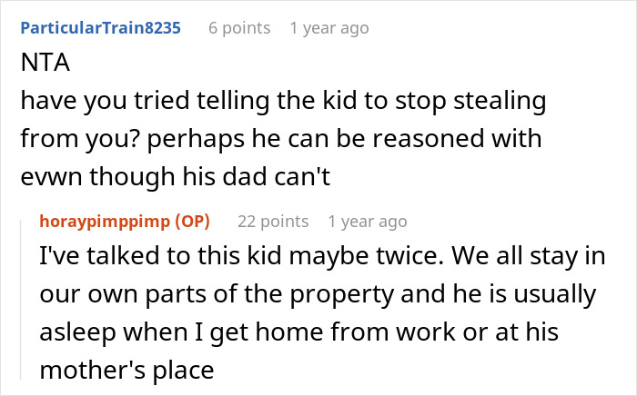 Text exchange about roommate dealing with dad blaming them for allergic child taking their food.