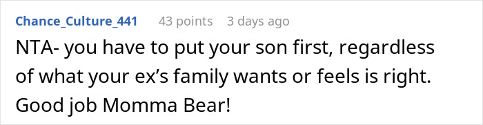 Comment supporting mom&rsquo;s strict decision on family BBQ involving stepsiblings.