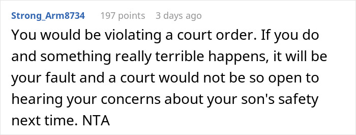 Comment discussing court order related to stepsiblings and fairness in family situation.