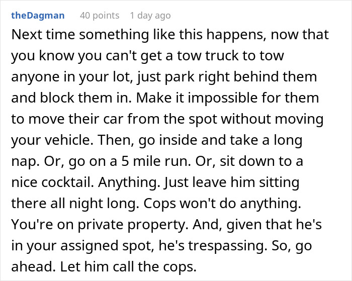 Comment discussing strategies when a realtor parks in your spot.