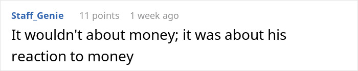 Comment discussing a boyfriend's reaction to money after girlfriend's inheritance.
