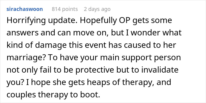 Comment discussing relationship concerns and therapy after a creepy student comment incident. Comment discussing relationship concerns and therapy after a creepy student comment incident.