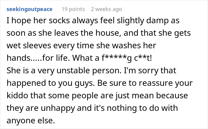 A critical comment about an unstable person, mentioning damp socks and wet sleeves.