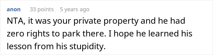 Comment about entitled neighbor parking on private property. Comment about entitled neighbor parking on private property.