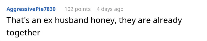 Comment discussing a man's ex-husband and another person already being together, addressing a "work wife" situation.