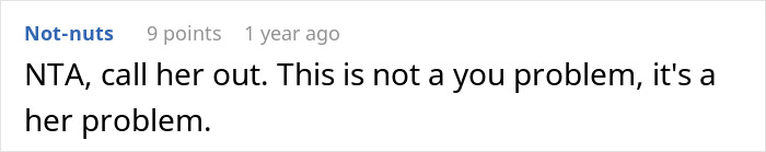 Reddit comment addressing lateness, suggesting to call out the woman for her reaction. Reddit comment addressing lateness, suggesting to call out the woman for her reaction.