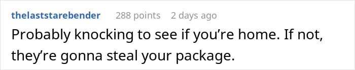 Comment on asking neighbors for loans and taking packages.
