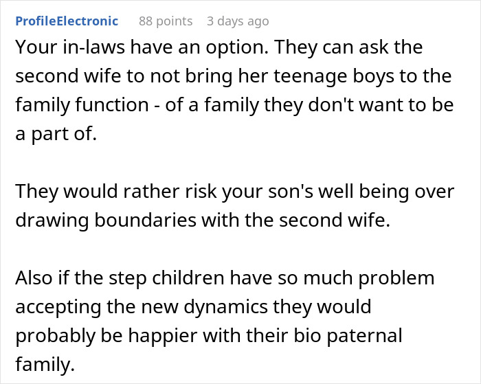 Text comment about mom being unfair and too strict with son and stepsiblings.