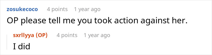 Reddit comment exchange about taking action in a situation involving coworkers and team spirit.
