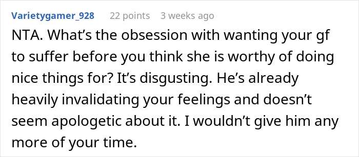 Comment discussing relationship issues and validating feelings, related to refusing to get water. Comment discussing relationship issues and validating feelings, related to refusing to get water.