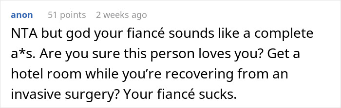 Guy Tells Fianc&eacute;e To Recover In Hotel Room After Surgery So As Not To Not Disturb His Dog