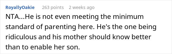 Comment criticizing husband&rsquo;s parenting, highlighting drama over infant care.