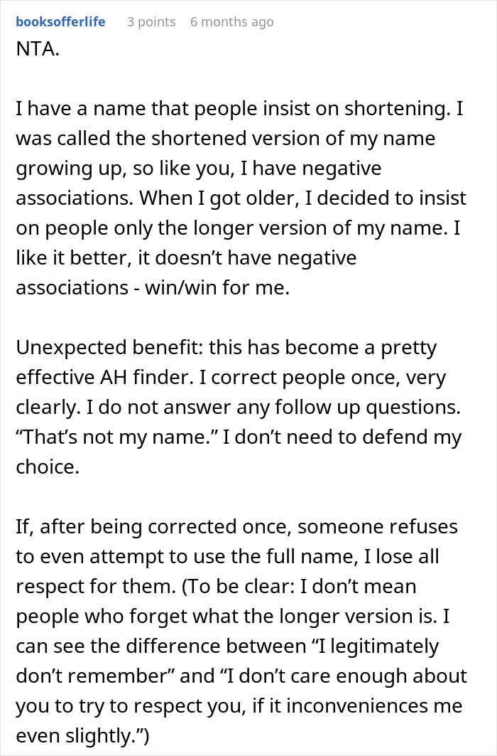 Text discussing name preferences and the importance of using full names.