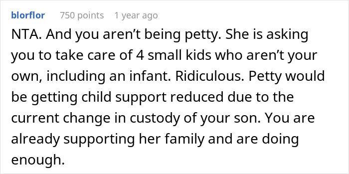 Text post discussing refusal to babysit ex's kids after infidelity.