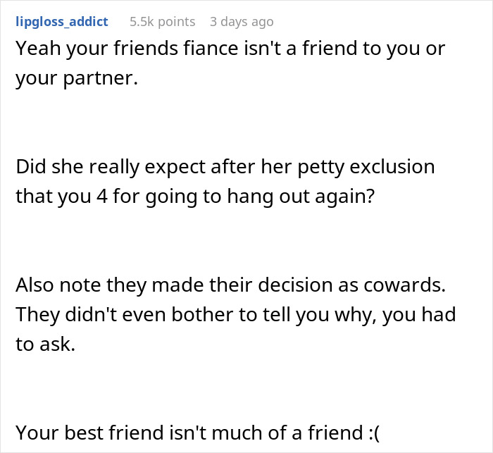 Text response about a man dropping out of wedding over fiancée's exclusion for being attractive. Text response about a man dropping out of wedding over fiancée's exclusion for being attractive.