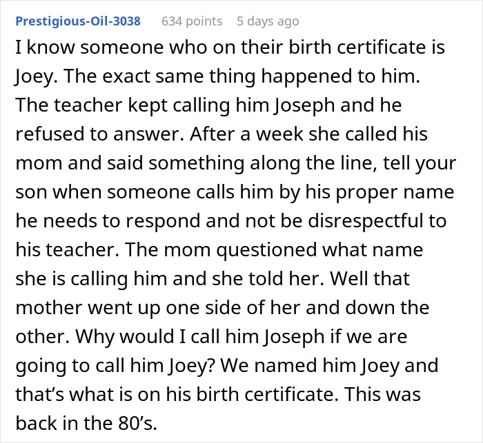 Student told teacher to use correct name; mom confronted teacher over calling Joey "Joseph.