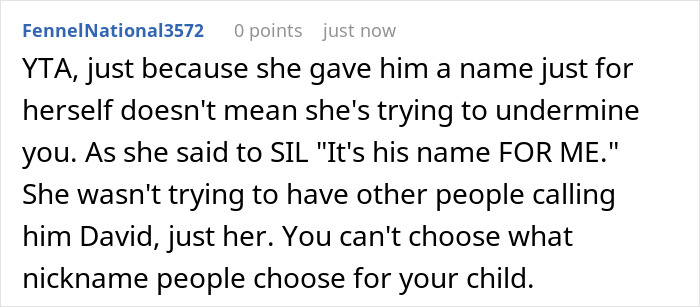 Comment discussing MIL renaming grandson, defending her choice and addressing DIL's reaction.