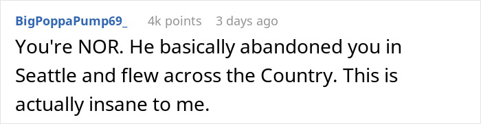 Reddit comment reacting to a man abandoning his girlfriend at the airport to save money. Reddit comment reacting to a man abandoning his girlfriend at the airport to save money.