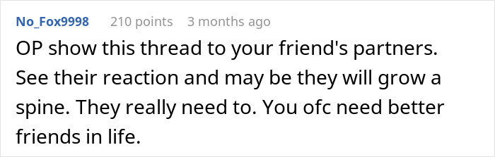 Reddit comment discussing a woman's joke about her husband, suggesting she needs better friends.