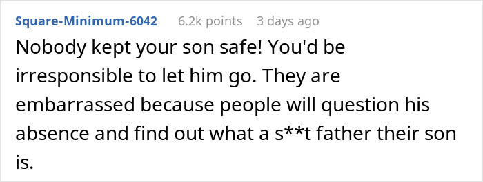 Comment discussing a mother refusing her son's BBQ attendance due to stepsiblings, highlighting family fairness issues.