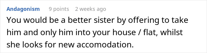 Comment discussing family dynamics and rent assistance, suggesting better sibling support.