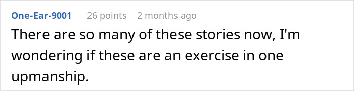 Reddit comment questioning if stories about childless adults babysitting are an exercise in one-upmanship.