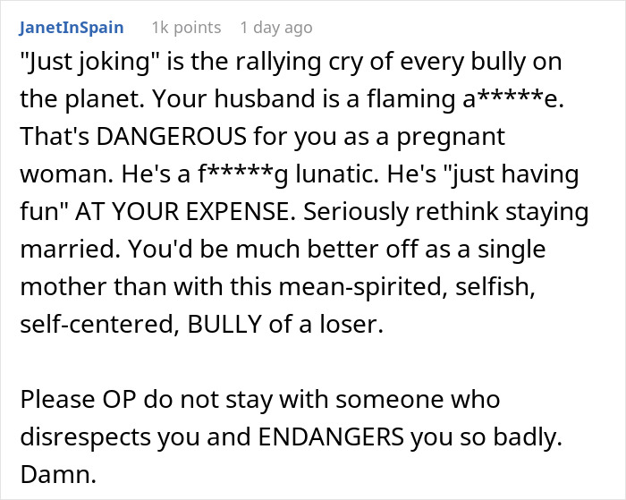 User comment criticizing husband's behavior during wife's pregnancy appointments.