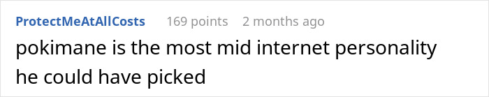 Reddit comment about a popular internet personality being described as average.