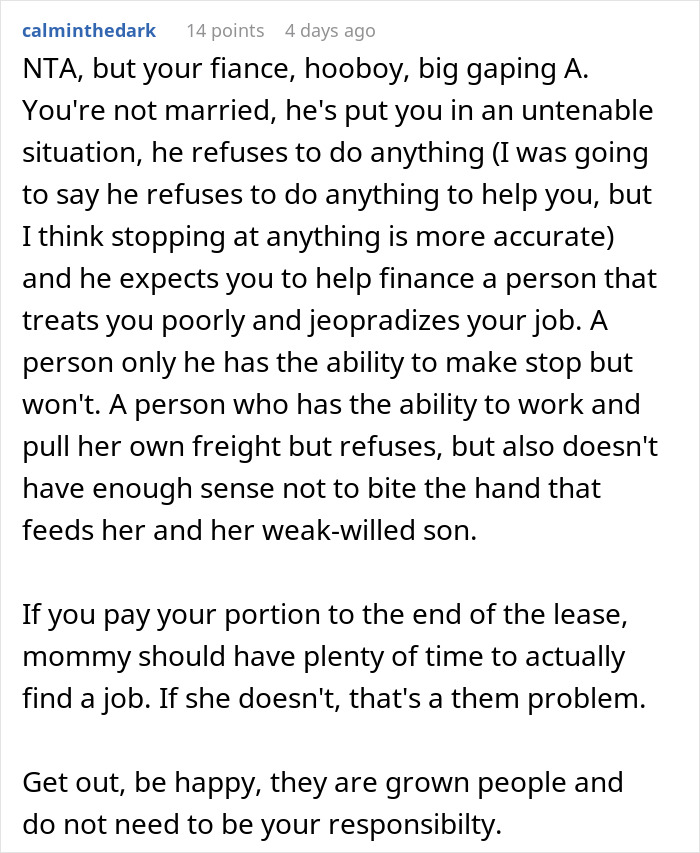 Reddit comment about a difficult mother-in-law affecting living situations. Reddit comment about a difficult mother-in-law affecting living situations.