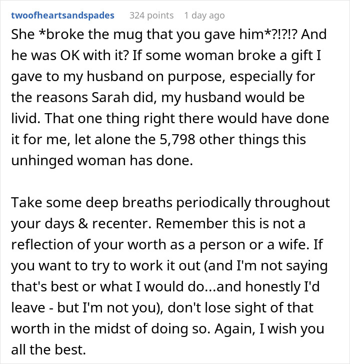Text post expressing frustration about a 'work wife' making a wife feel like an outsider in her marriage.