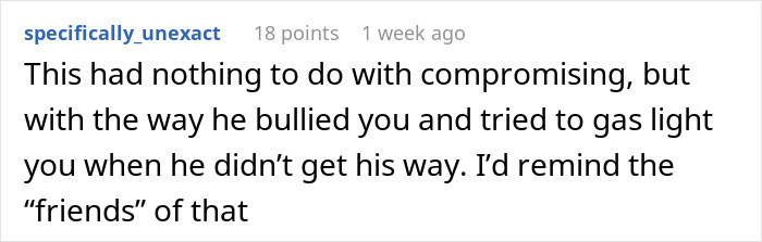 Comment about a boyfriend's behavior after woman's sudden inheritance, discussing bullying and gaslighting.