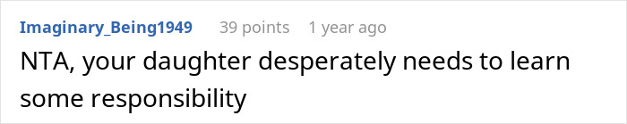 Comment discussing a daughter assuming babysitting responsibilities on Valentine&rsquo;s Day.