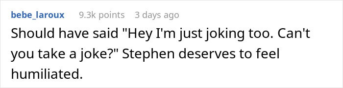 Screenshot of a Reddit comment discussing a response to a racist man's actions. Screenshot of a Reddit comment discussing a response to a racist man's actions.