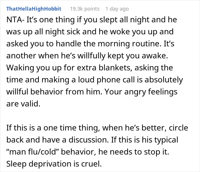 Sleep-Deprived Wife Loses It As Sick Husband Keeps Waking Her Up, Then Asks For Help Sleep-Deprived Wife Loses It As Sick Husband Keeps Waking Her Up, Then Asks For Help