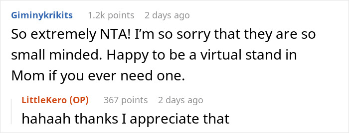 Reddit comment supporting a daughter for canceling parents' party over disrespecting her wife. Reddit comment supporting a daughter for canceling parents' party over disrespecting her wife.