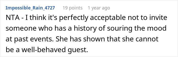Comment about vegan SIL not being invited to family barbeques due to mood issues. Comment about vegan SIL not being invited to family barbeques due to mood issues.