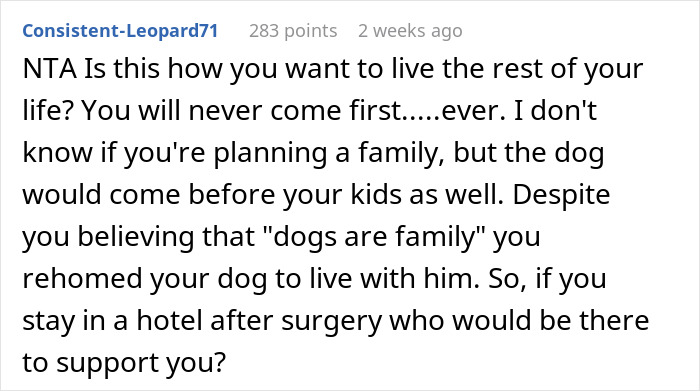 Guy Tells Fianc&eacute;e To Recover In Hotel Room After Surgery So As Not To Not Disturb His Dog