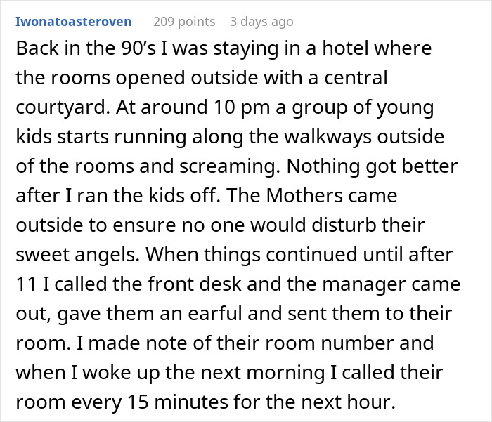 Hotel room neighbors face noise complaints after a late party; guest reacts by calling their room repeatedly the next morning.