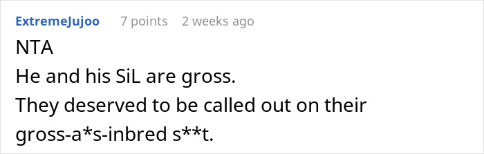 Comment screenshot discussing a breakup truth revealed to an ex's family.