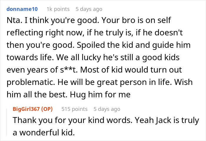 Reddit comments discussing an uncle taking in his nephew due to family issues.