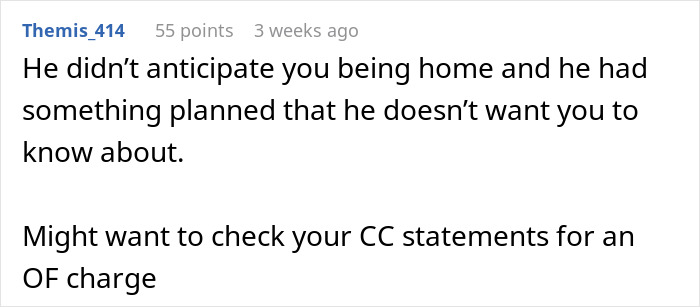 Text screenshot discussing potential undisclosed activities and credit card charges.