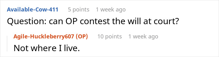 Comment thread discussing contesting a will, revealing truth about stepsister's parentage. Comment thread discussing contesting a will, revealing truth about stepsister's parentage.