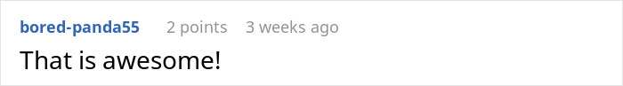 Reddit user bored-panda55 comments 'That is awesome!', relating to a teen's situation with a horrible mother.