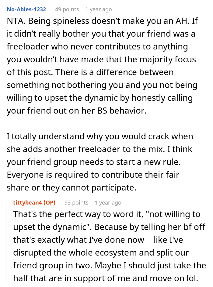 Reddit discussion about a friend being a serial moocher, disrupting the group dynamic. Reddit discussion about a friend being a serial moocher, disrupting the group dynamic.